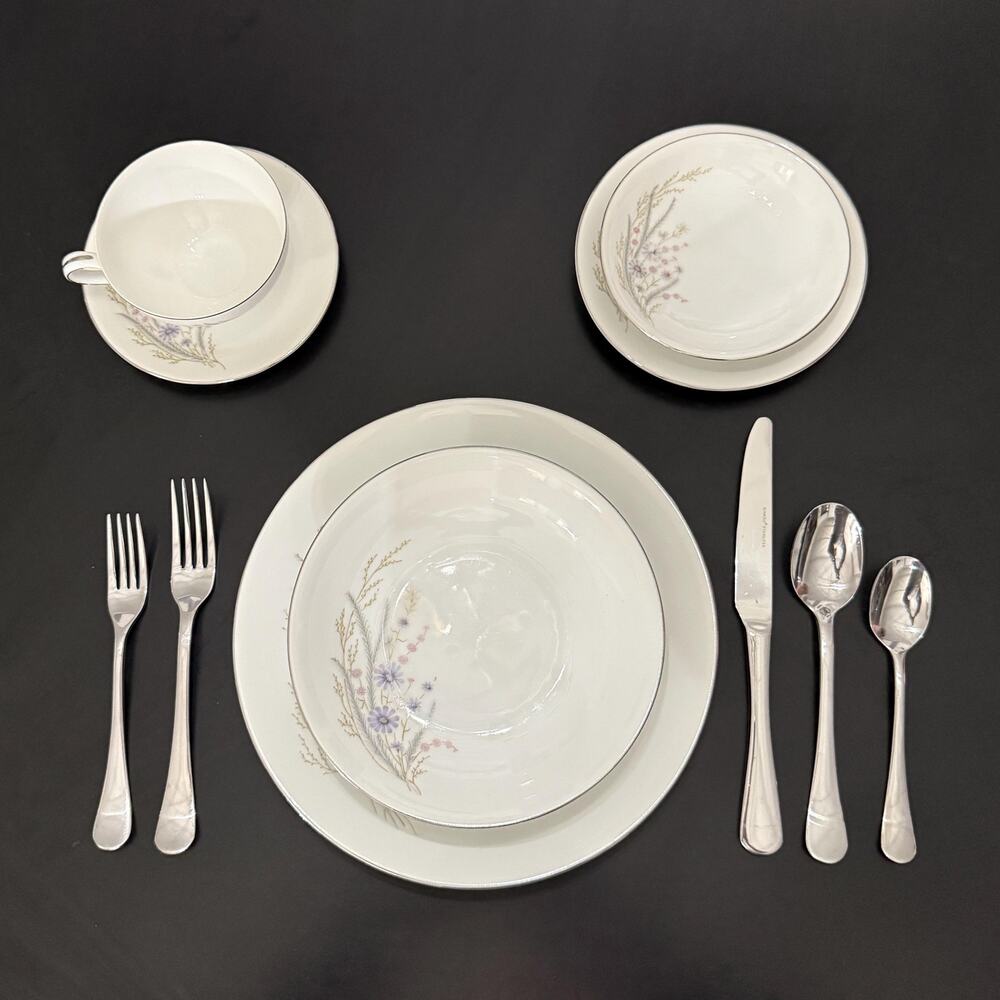 Vintage Hira Fine China - Fontaine 4203 - Floral & Platinum Trim Place Setting